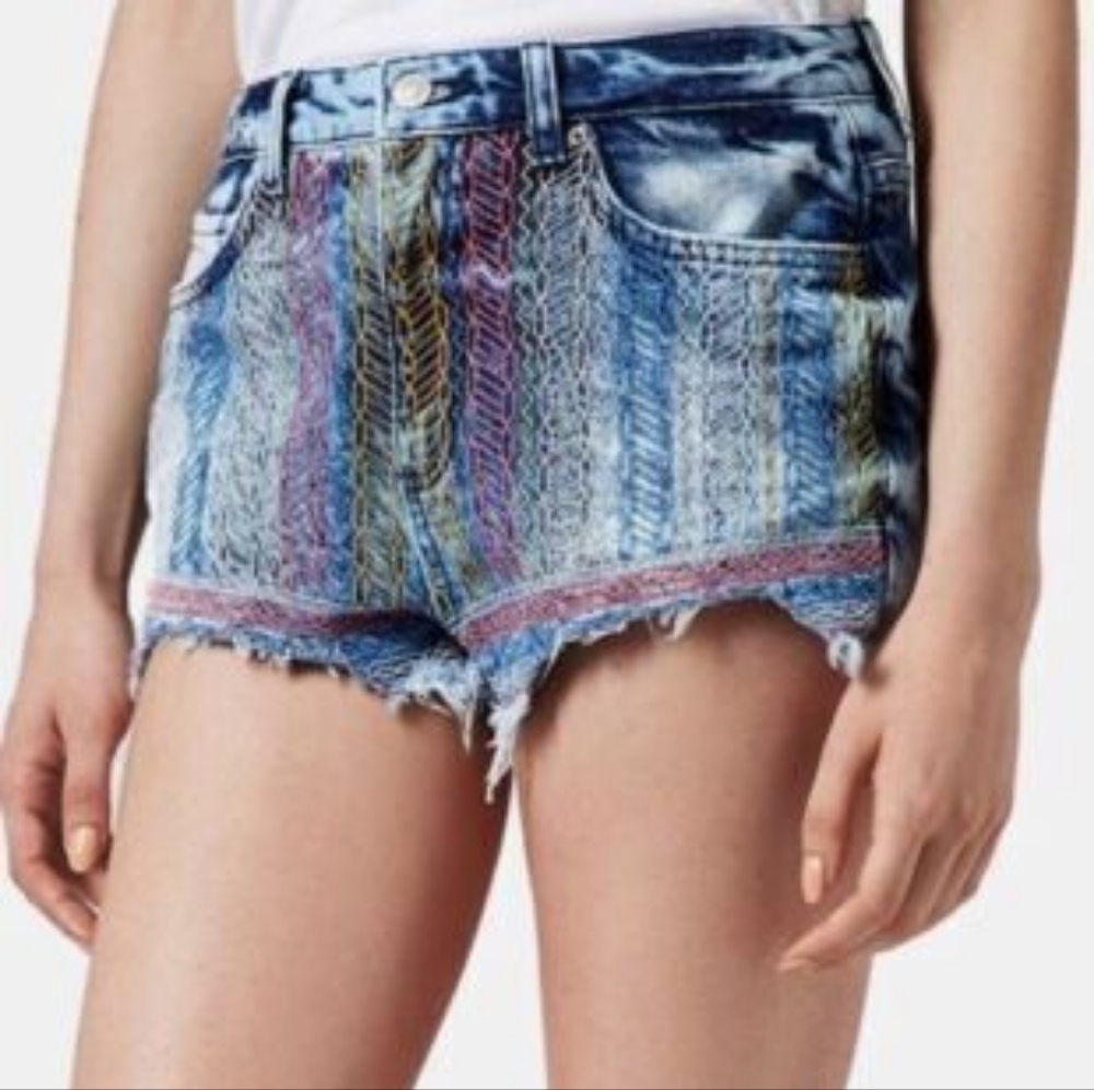 Topshop Moto Embroidered Denim Cutoff Shorts